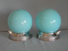 coppia lampade 1950 1960 base cromata paralume vetro incamiciato colore azzurro